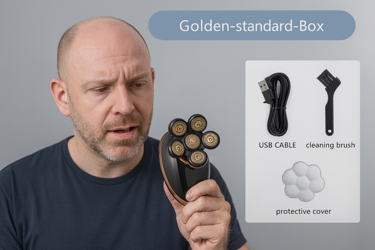 (Golden-standard-Box) Men 7D Floating Men Electric Shaver Wet Dry Beard Hair Trimmer Electric Razor Rechargeable Bald Head Shaving Machine LCD Display