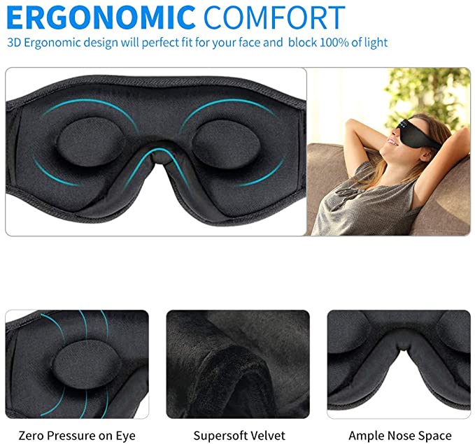 Soft 3D Sleep Eye Mask Music Headphones with Ultra-thin Speaker Microphone 10 Hours Playtime Cool Tech Gadgets for Men and Women