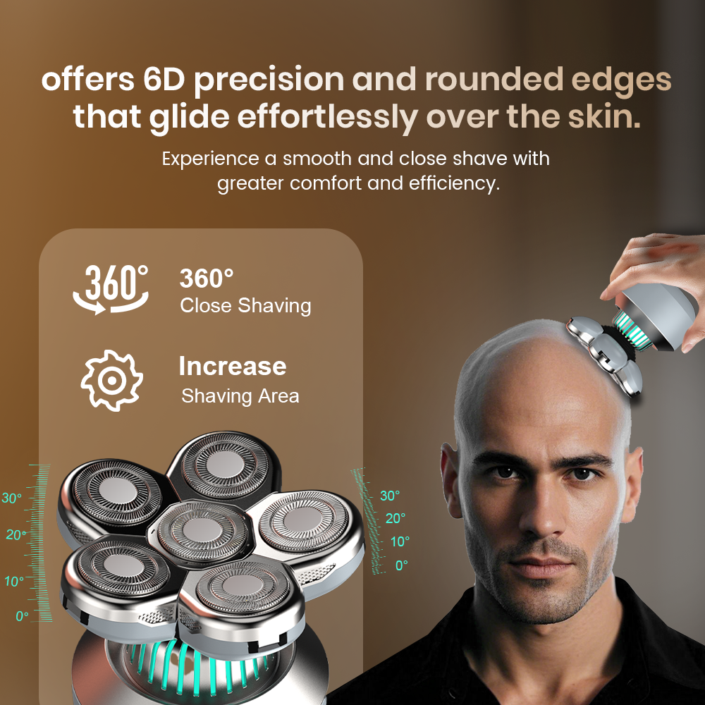 6D Electric Bald Razor Rechargeable Waterproof Bald Shaver