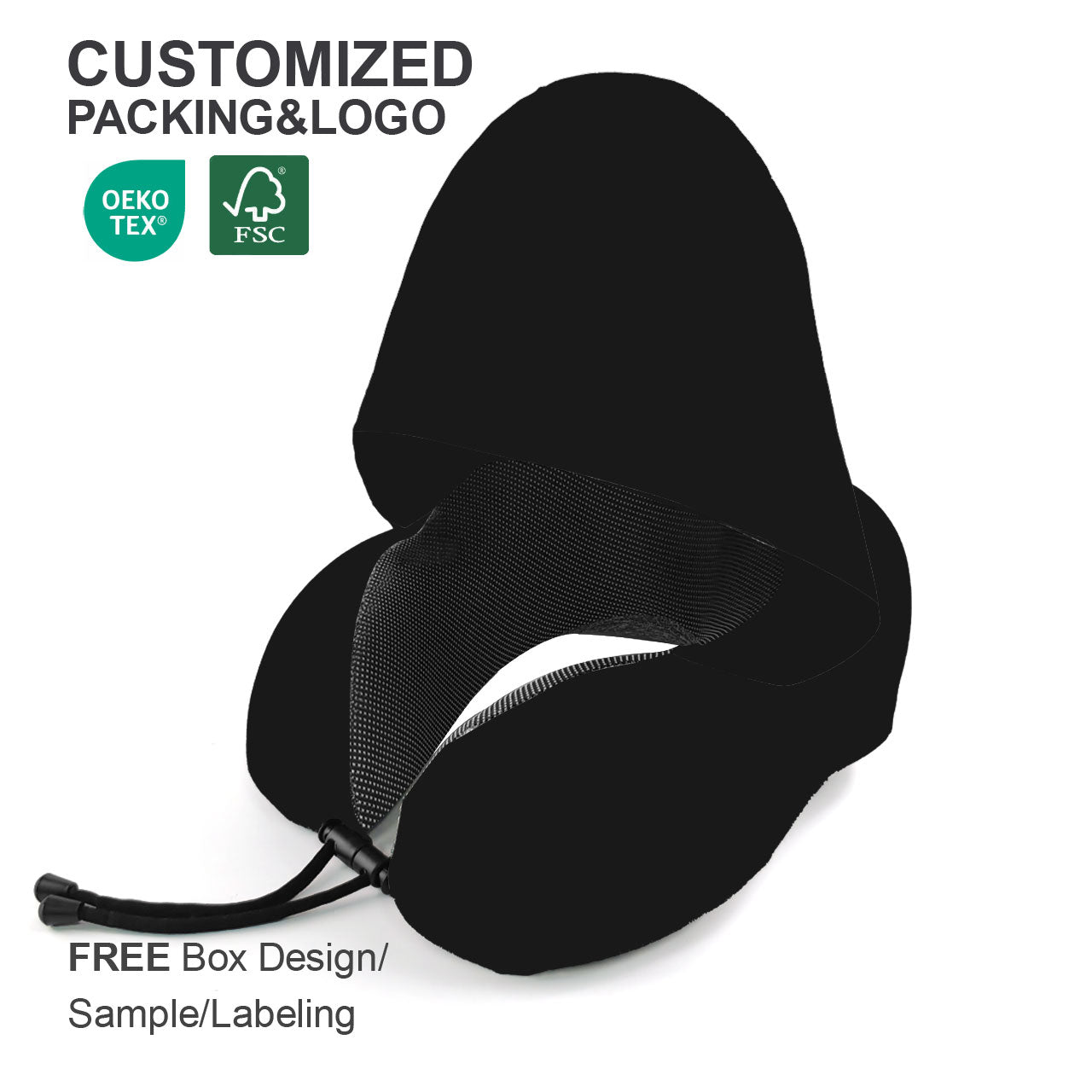 Customized Memory Foam Supportive Foldable Flight Neck Stress Fit U Shape With Hoodie Travel Wrap Pillow With Logo for Airplane