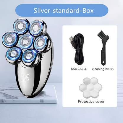(Silver-standard-Box) Men 7D Floating Men Electric Shaver Wet Dry Beard Hair Trimmer Electric Razor Rechargeable Bald Head Shaving Machine LCD Display