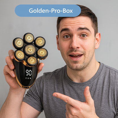 (Golden-standard-Box) Men 7D Floating Men Electric Shaver Wet Dry Beard Hair Trimmer Electric Razor Rechargeable Bald Head Shaving Machine LCD Display
