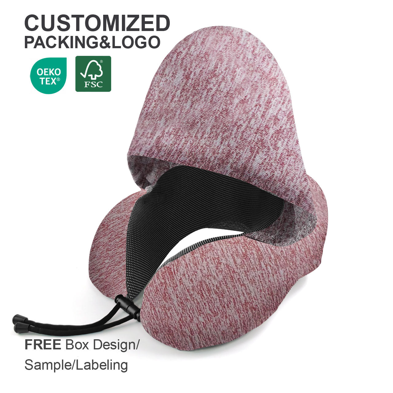 Customized Memory Foam Supportive Foldable Flight Neck Stress Fit U Shape With Hoodie Travel Wrap Pillow With Logo for Airplane