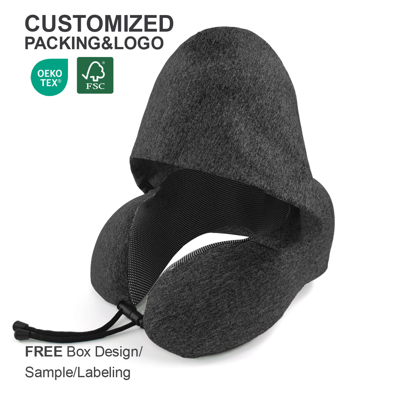 Customized Memory Foam Supportive Foldable Flight Neck Stress Fit U Shape With Hoodie Travel Wrap Pillow With Logo for Airplane