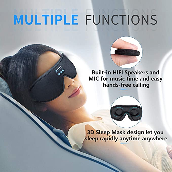 Soft 3D Sleep Eye Mask Music Headphones with Ultra-thin Speaker Microphone 10 Hours Playtime Cool Tech Gadgets for Men and Women