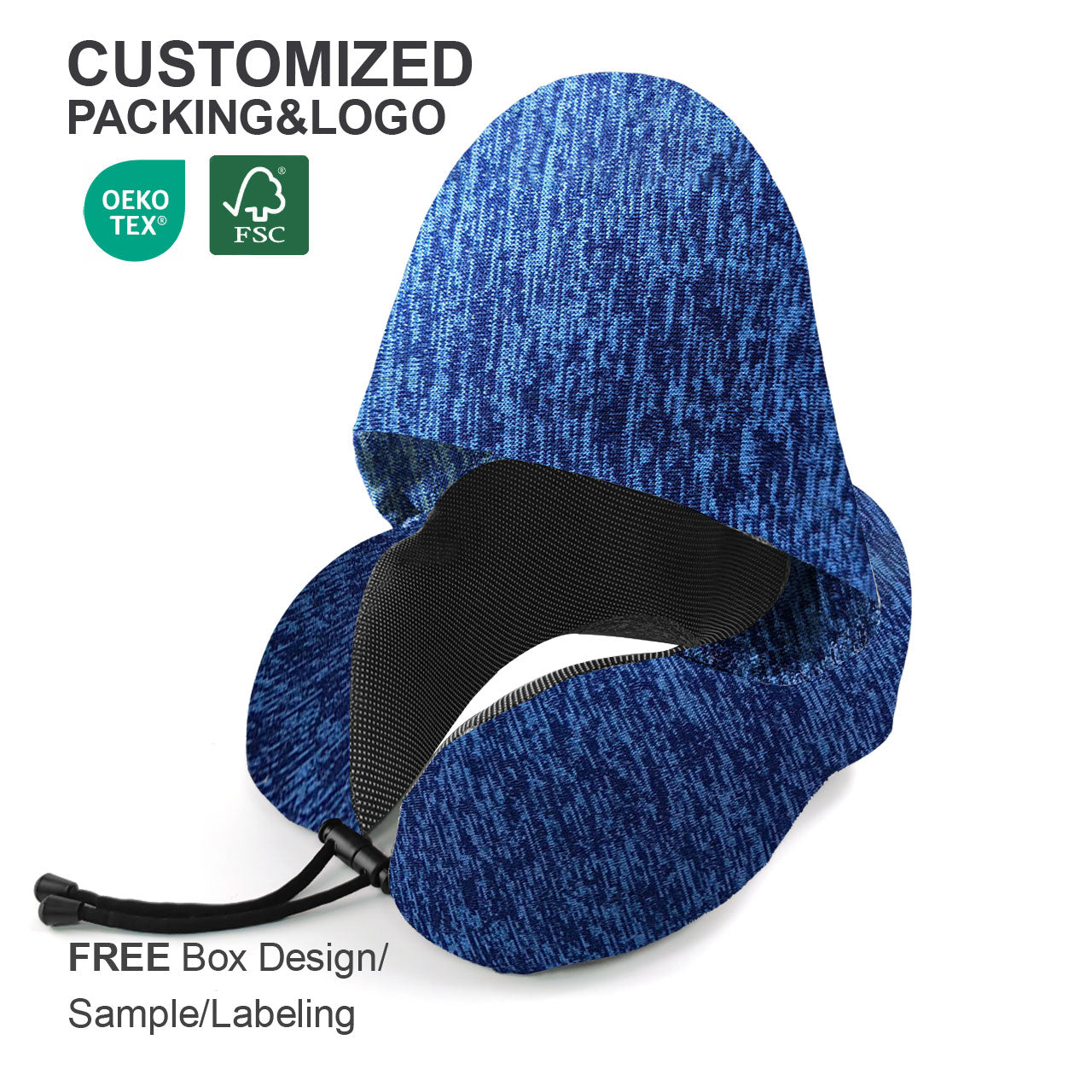 Customized Memory Foam Supportive Foldable Flight Neck Stress Fit U Shape With Hoodie Travel Wrap Pillow With Logo for Airplane