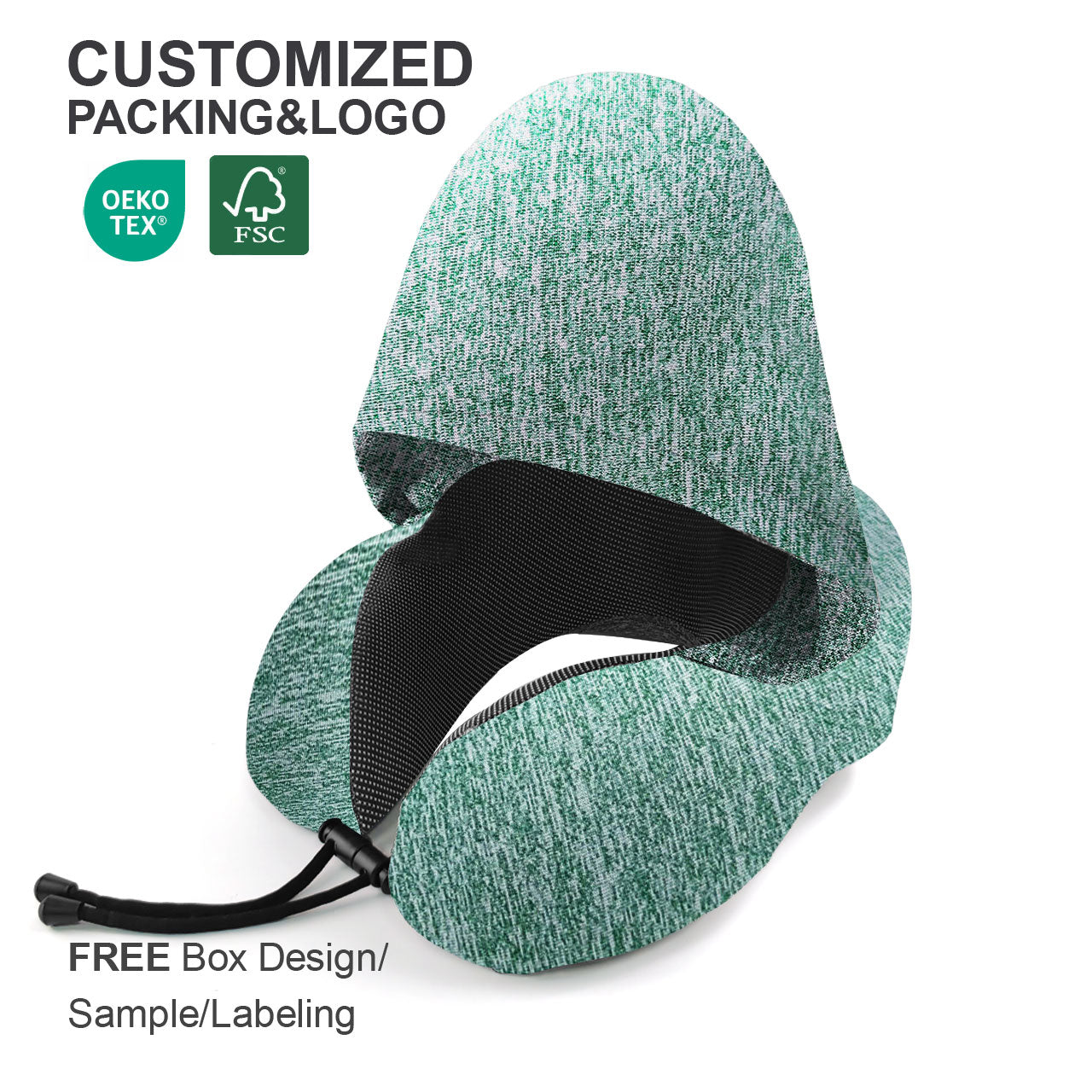 Customized Memory Foam Supportive Foldable Flight Neck Stress Fit U Shape With Hoodie Travel Wrap Pillow With Logo for Airplane