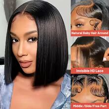 Straight Bob 200% Full Density 13x4 HD Transparent Lace Frontal Wigs Human Hair On Clearance Sale For Women